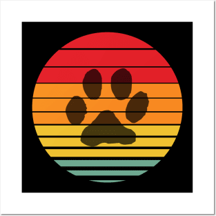 Paw print in a retro sunset Posters and Art